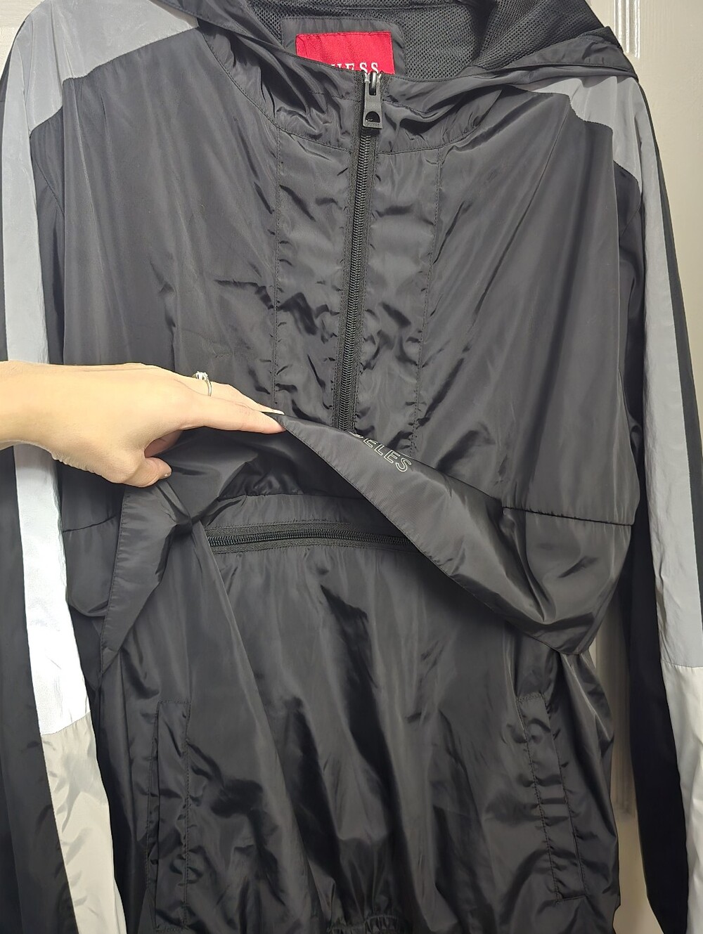 GUESS Men's Black & Light Gray Windbreaker Jacket - Picture 2 of 4
